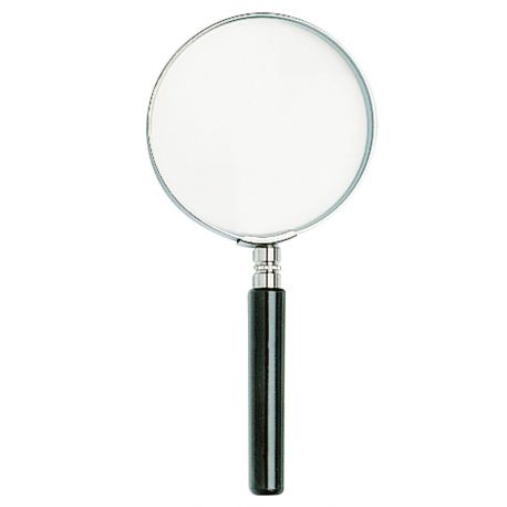 Unifocal handheld magnifying glass. Glass lens diameter 65 mm (2.5x)