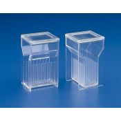 Plastic staining jar PMP Hellendhal K-355. Vertical 8 grooves