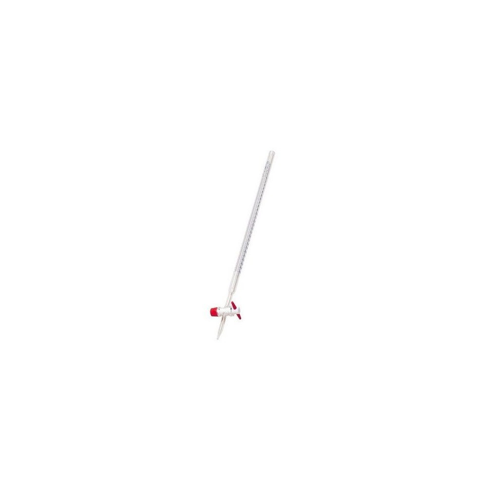Bureta vidre llisa clau cònica PTFE graduada 0'05 ml. Capacitat 10 ml