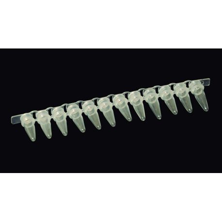 Plastic PCR microtubes conical bottom 0.2 ml. Bag of 200 strips 12 units