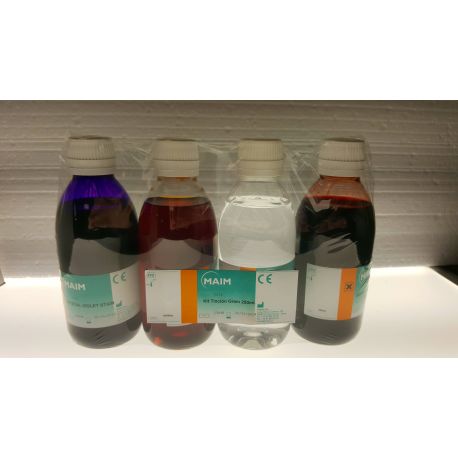 Complete Gram-Hücker stain M-5216. 4x250 ml bottles