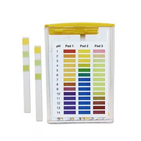 Tiras indicadoras plástico pH 1-14 (1'0 pH) PH-0114-3. Caja 100 unidades