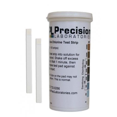 Chlorine test strips 0-25-50-200-500-800-1500-2000 ppm CHL-2000. Tube 100 units