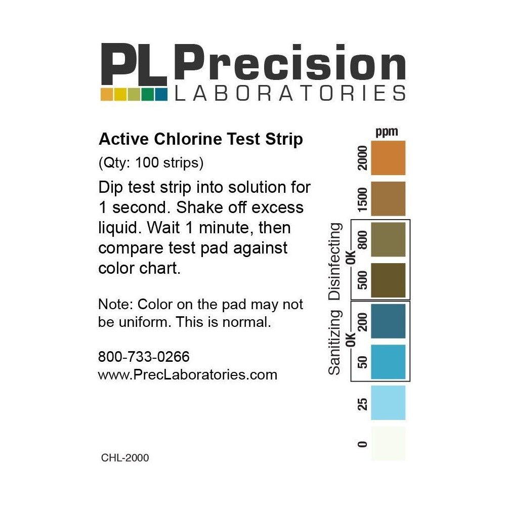 Tires reactives clor 0-0'5-1-3-5 ppm CHL-05. Tub 50 unitats
