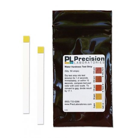 Water hardness test strips 0-50-125-250-500 ppm HARD. Bag 50 units