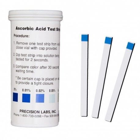 Ascorbic acid test strips 0-0'01-0'02-0'05-0'1% ASC. Tube 50 units