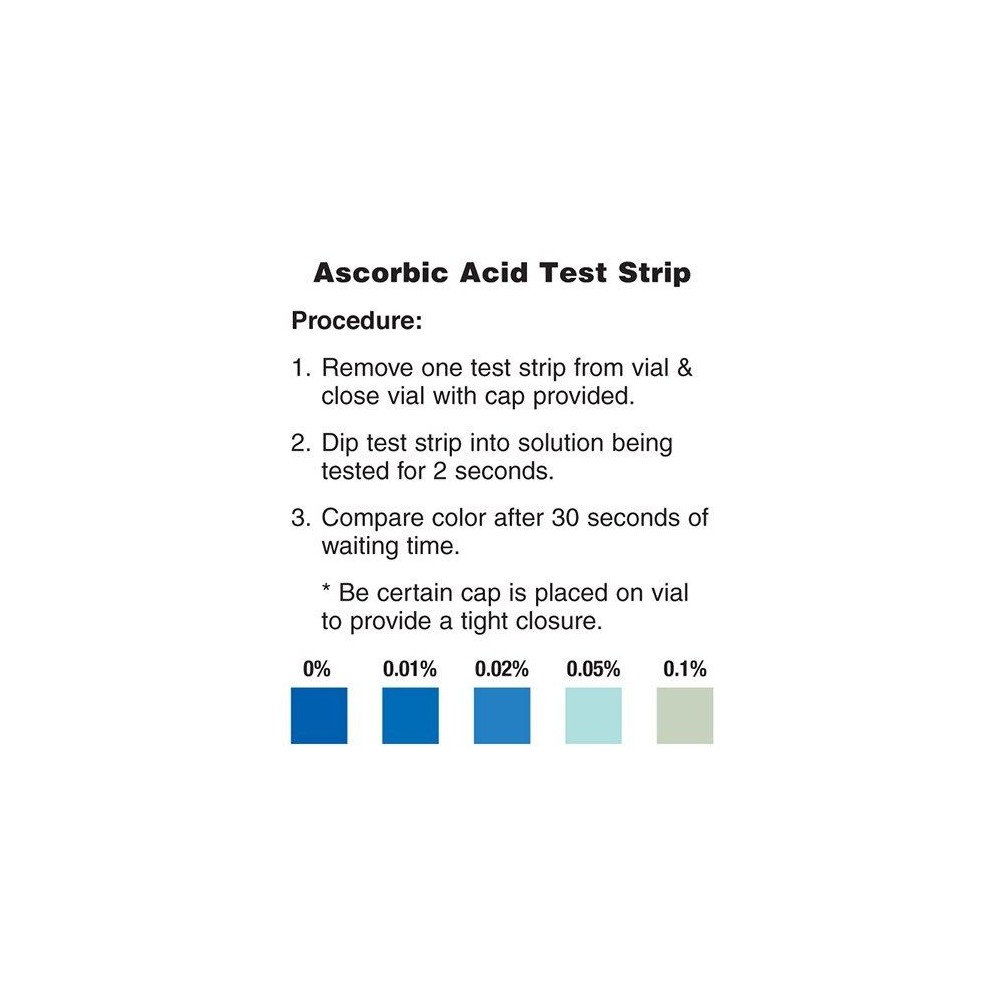 Tires reactives àcid ascòrbic 0-0'01-0'02-0'05-0'1. Tub 50 unitats