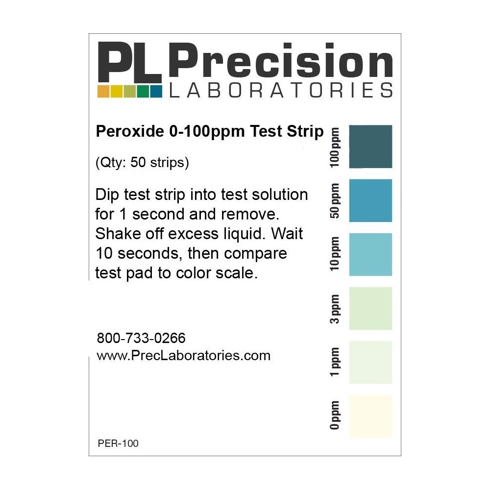 Tires reactives peròxid 0-1-3-10-50-100 ppm PER-100. Tub 100 unitats