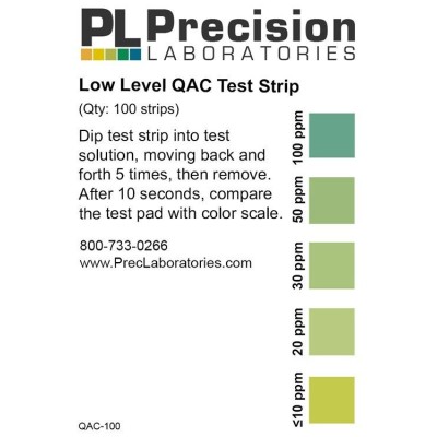 Tires reactives QAC 0-10-20-50-100 ppm QAC-100. Tub 100 unitats