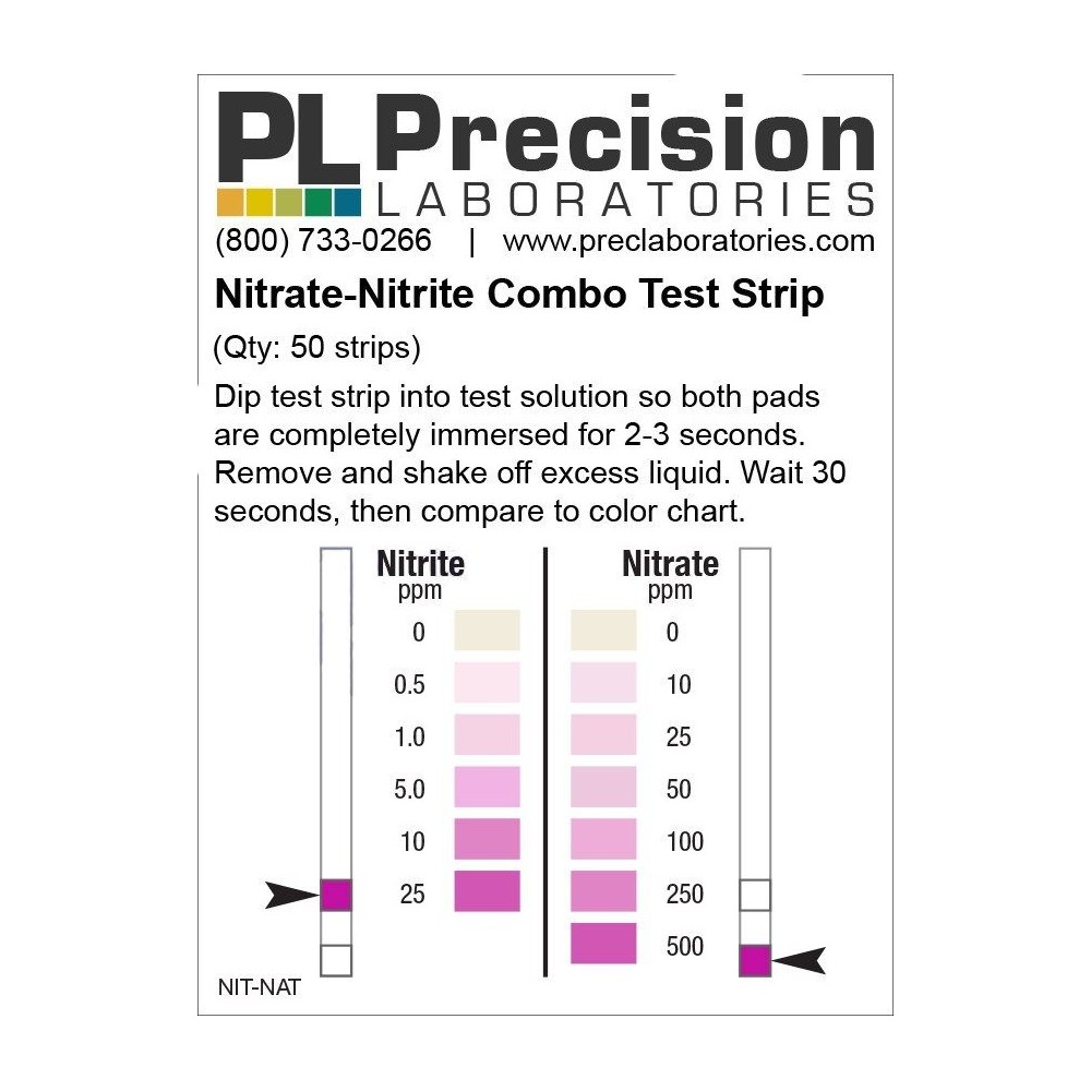 Tires reactives nitrit 0...25 ppm i nitrat 0...500 ppm NIT-NAT. Tub 50 unitats