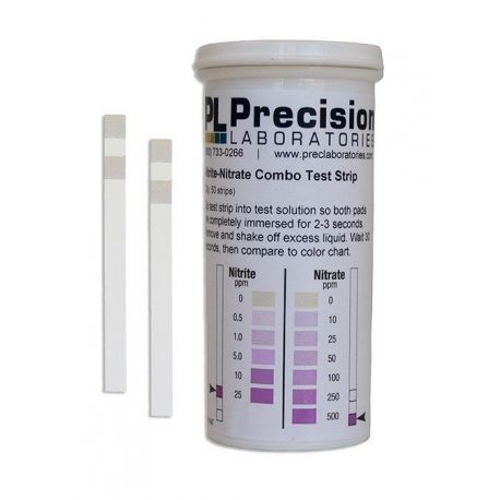 Nitrite 0...25 ppm and nitrate 0...500 ppm NIT-NAT test strips. Tube 50 units