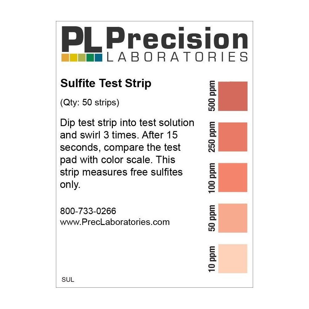 Tires reactives sulfit 10-50-100-250-500 ppm SUL. Tub 50 unitats