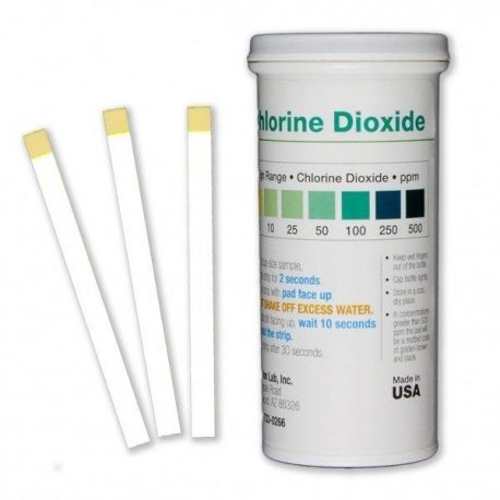 Chlorine dioxide test strips 0-10-25-50-100- 250-500 ppm CHL-D500. Tube 50 units