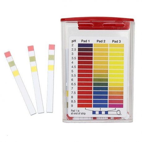 Tiras indicadoras plástico pH 2-9 (0'5 pH) PH-2090-3. Bolsa 100 unidades