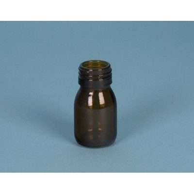 Frasco vidrio topacio con tapón rosca D-28. Capacidad 30 ml