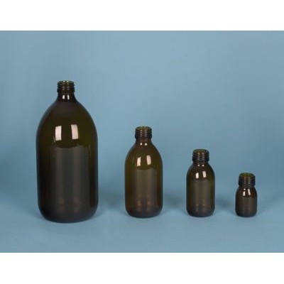 Frasco vidrio topacio con tapón rosca D-28. Capacidad 500 ml