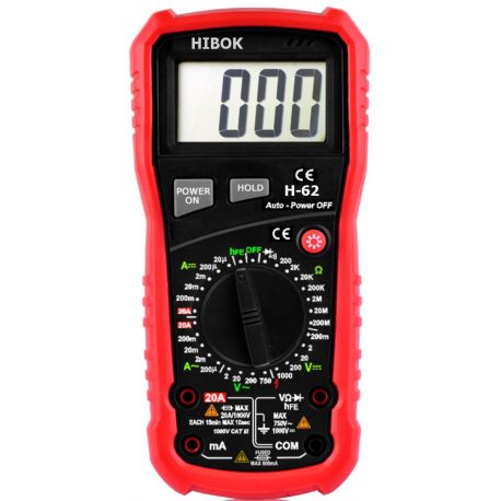 Hibok-62 digital multimeter. VCA-VCC-ACA-ACC-OHM-HFE