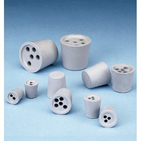 Gray rubber conical plug with 5 pre-holes V-27P. Measurements 27x22x25 mm