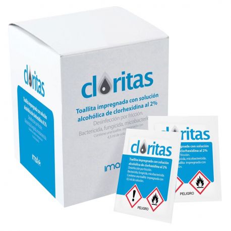 Tovalloletes humides antisèptiques Cloritas 100x100 mm. Capsa 100 unitats