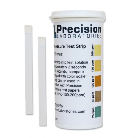 Precise chlorine test strips 25-50-100-150-200 ppm CHL-ASSURE. Tube 50 units