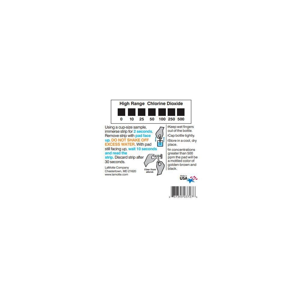 Tires reactives clor diòxid 0-10-25-50-100- 250-500 ppm IN-3002. Tub 50 unitats