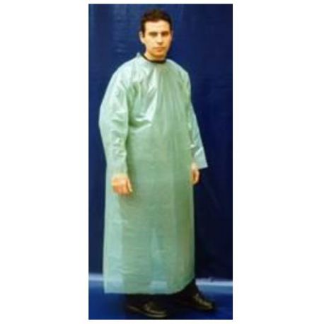 Closed green polyethylene (PE) plastic gowns 0.95 g/cm. Pack 20 units
