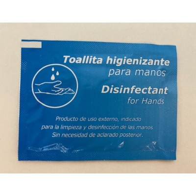 Toallitas hidroalcohólicas higienizantes para manos. Bolsa 100 unidades