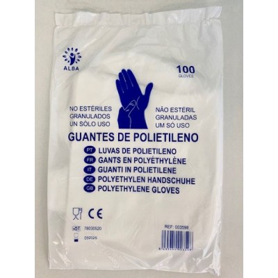 Guantes examen plástico polietileno. Bolsa 100 unidades
