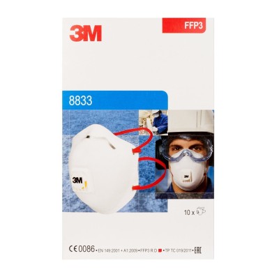 Mascaretes autofiltrants FFP3 amb vàlvula 3M 8833. Capsa 10 unitats