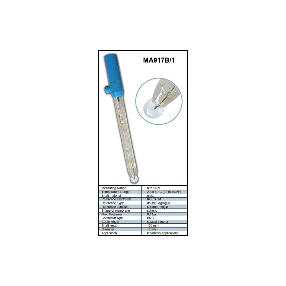 Electrodo pH universal MA-917B1. Vidrio con electrolito KCl 3'5M