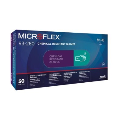 Guants un sol ús protecció química Ansell Microflex 93-260. Capsa 50 unitats