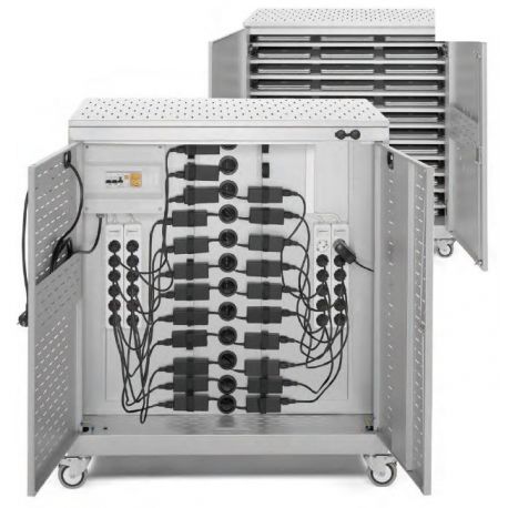 MMT-1000 charging cabinet. Two sides 24 computers. Base 4x6 sockets